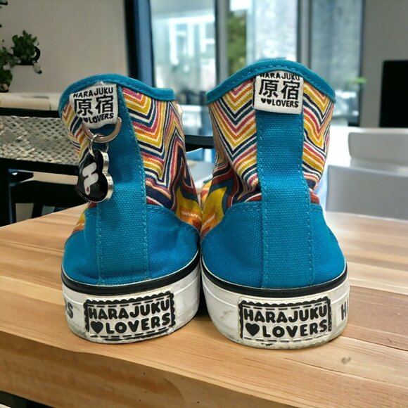Harajuku Lovers Rainbow ZigZag Sneakers Hi Top Women's Size 6 Medium Funky&Fun - Picture 4 of 9